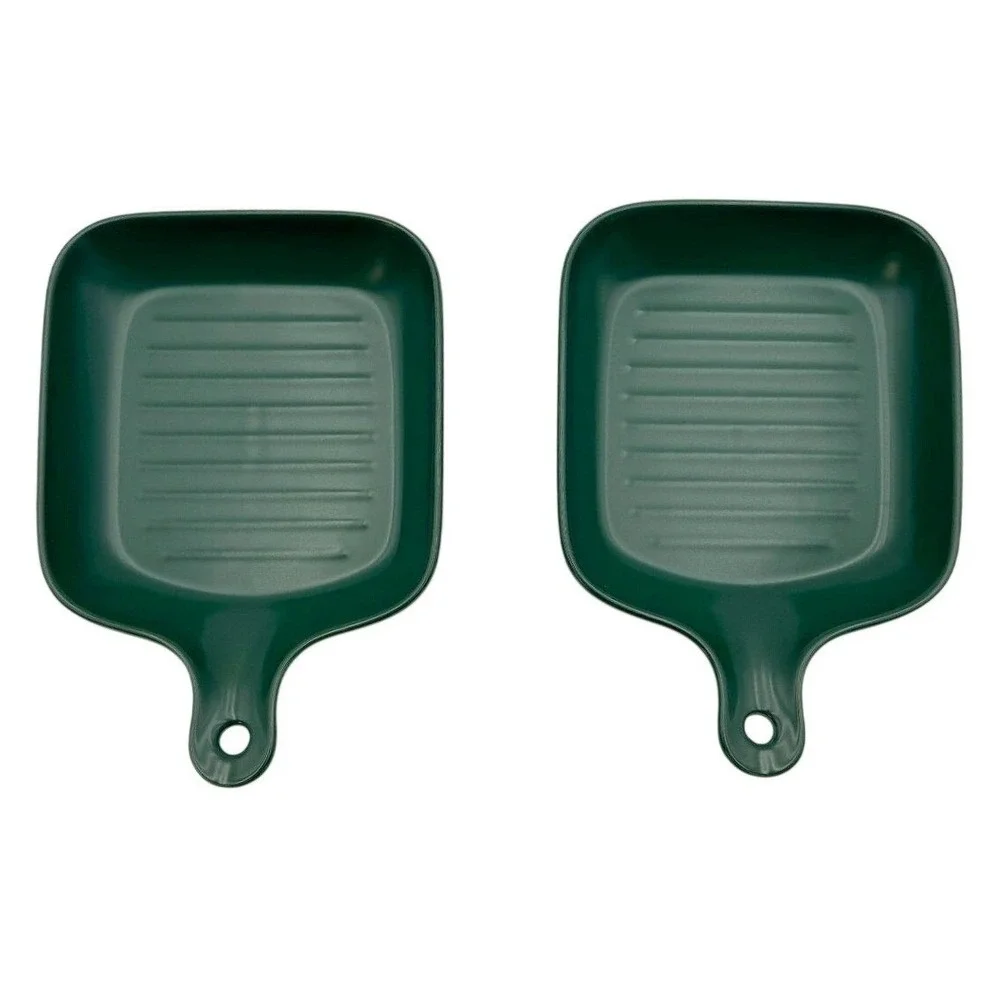 Bruntmor Set 2 Green Ribbed Ceramic Baking‎ Dishes Square Grill Pans w Handles